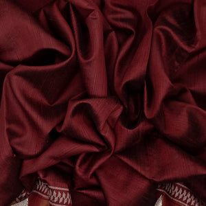 Maroon Handloom Plain Tussar Silk Saree With Printed Pallu