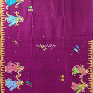 Purple Dandiya Raas Theme Hand-painted Pattachitra Saree