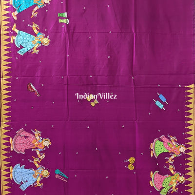 Purple Dandiya Raas Theme Hand-painted Pattachitra Saree