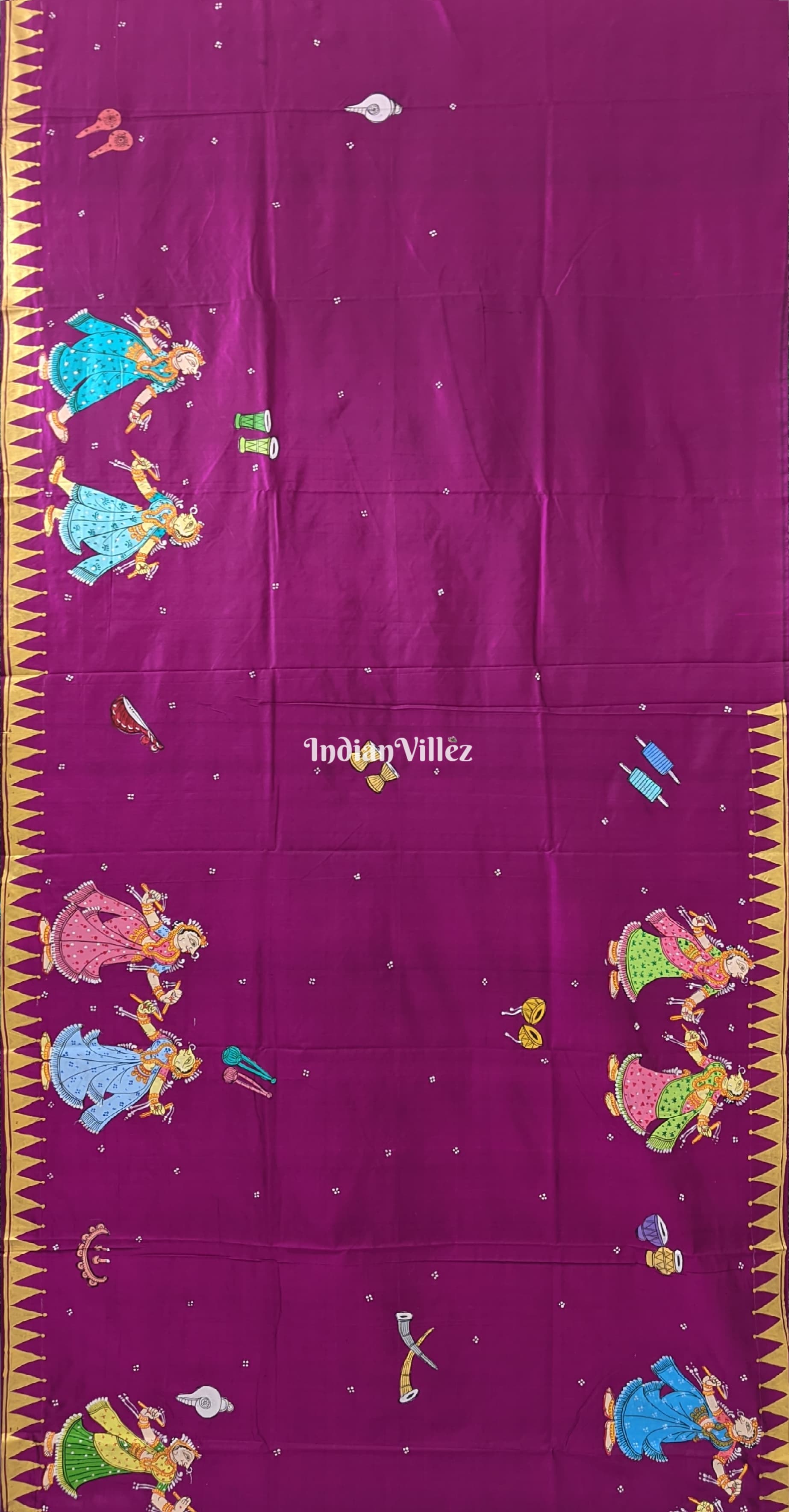 Purple Dandiya Raas Theme Hand-painted Pattachitra Saree