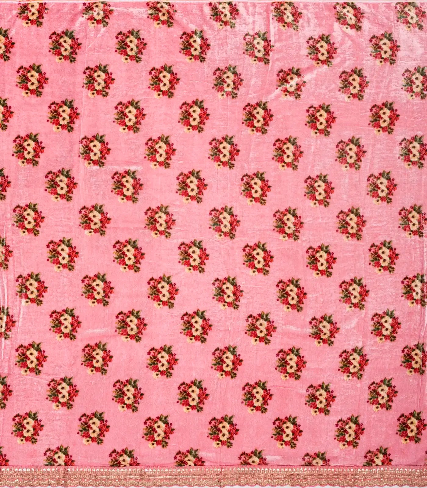 Bubble-gum Pink Woven Satin Saree With Embroidered Floral Motifs