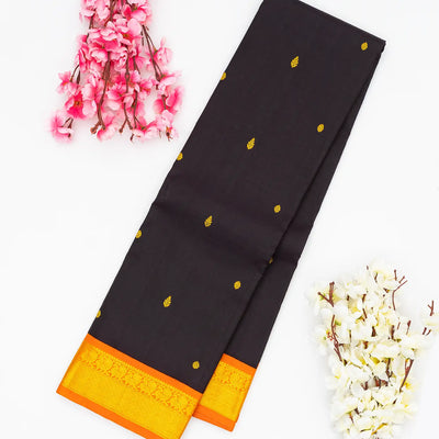 Black Handloom Kanchipuram Korvai Silk Saree With Kamalam Buttas