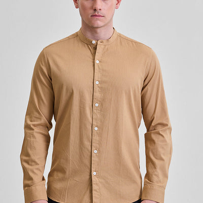 Light Brown Slim Fit Mandarin Shirt