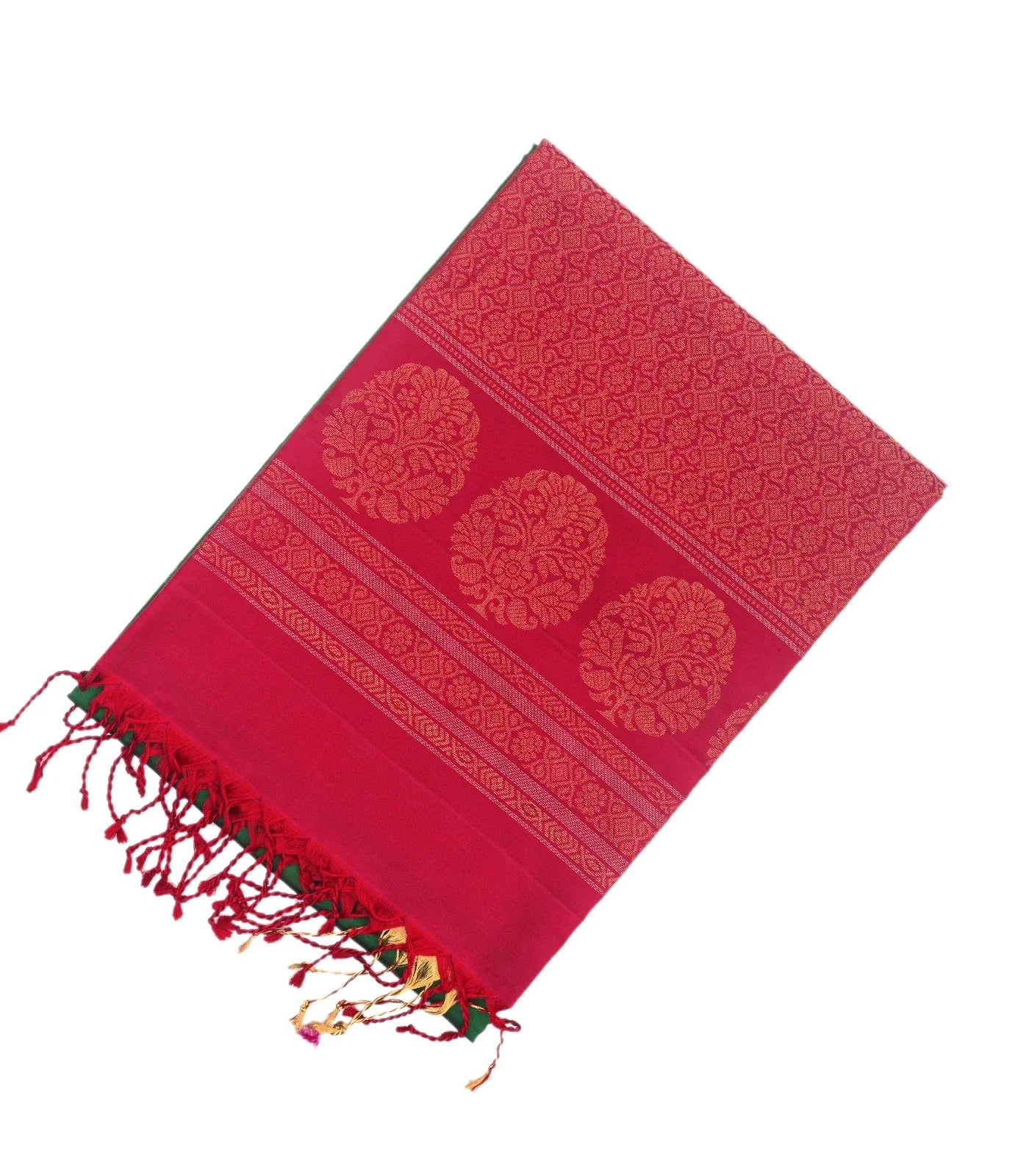 Dark Green Handloom Soft Silk Saree With Buttas & Pink Pallu