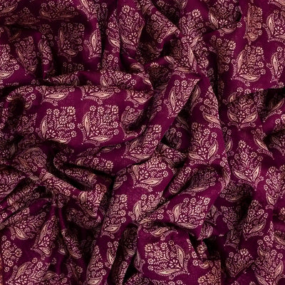 Magenta Woven Chanderi Cotton Saree With Printed Floral Motifs