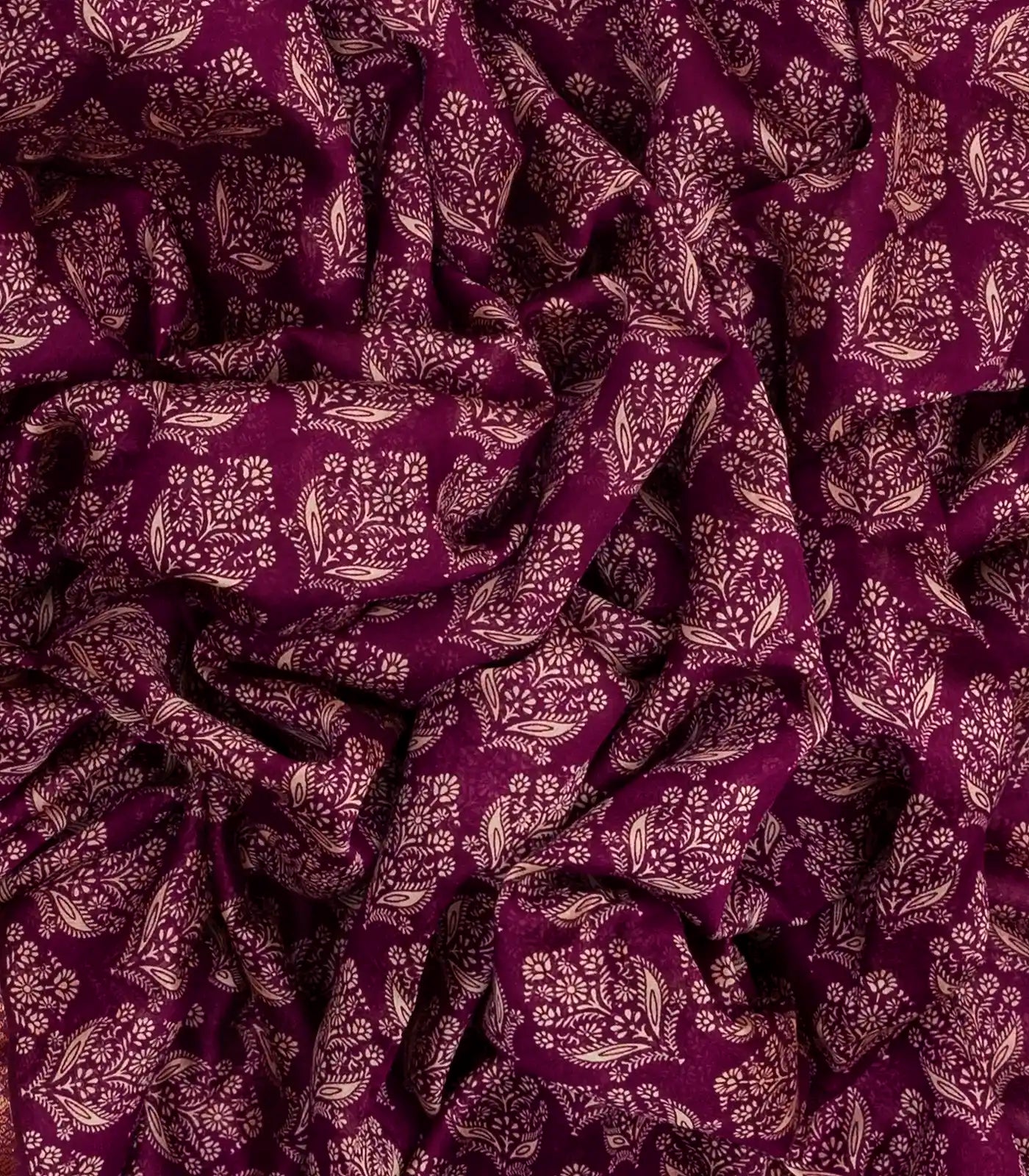 Magenta Woven Chanderi Cotton Saree With Printed Floral Motifs