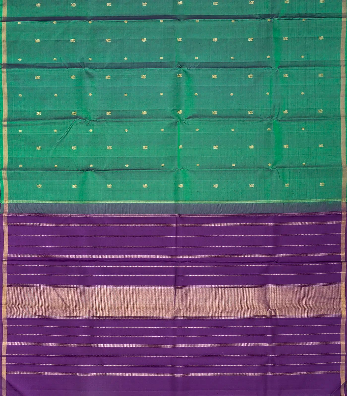 Sea Green Handloom Kanchipuram Silk Saree With Annam Buttas