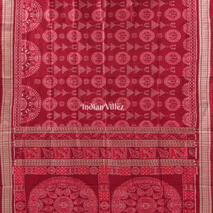 Brick Red Laxmi Pada Sankha & Jhoti Theme Sambalpuri Ikat Silk Saree