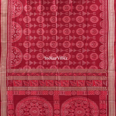 Brick Red Laxmi Pada Sankha & Jhoti Theme Sambalpuri Ikat Silk Saree