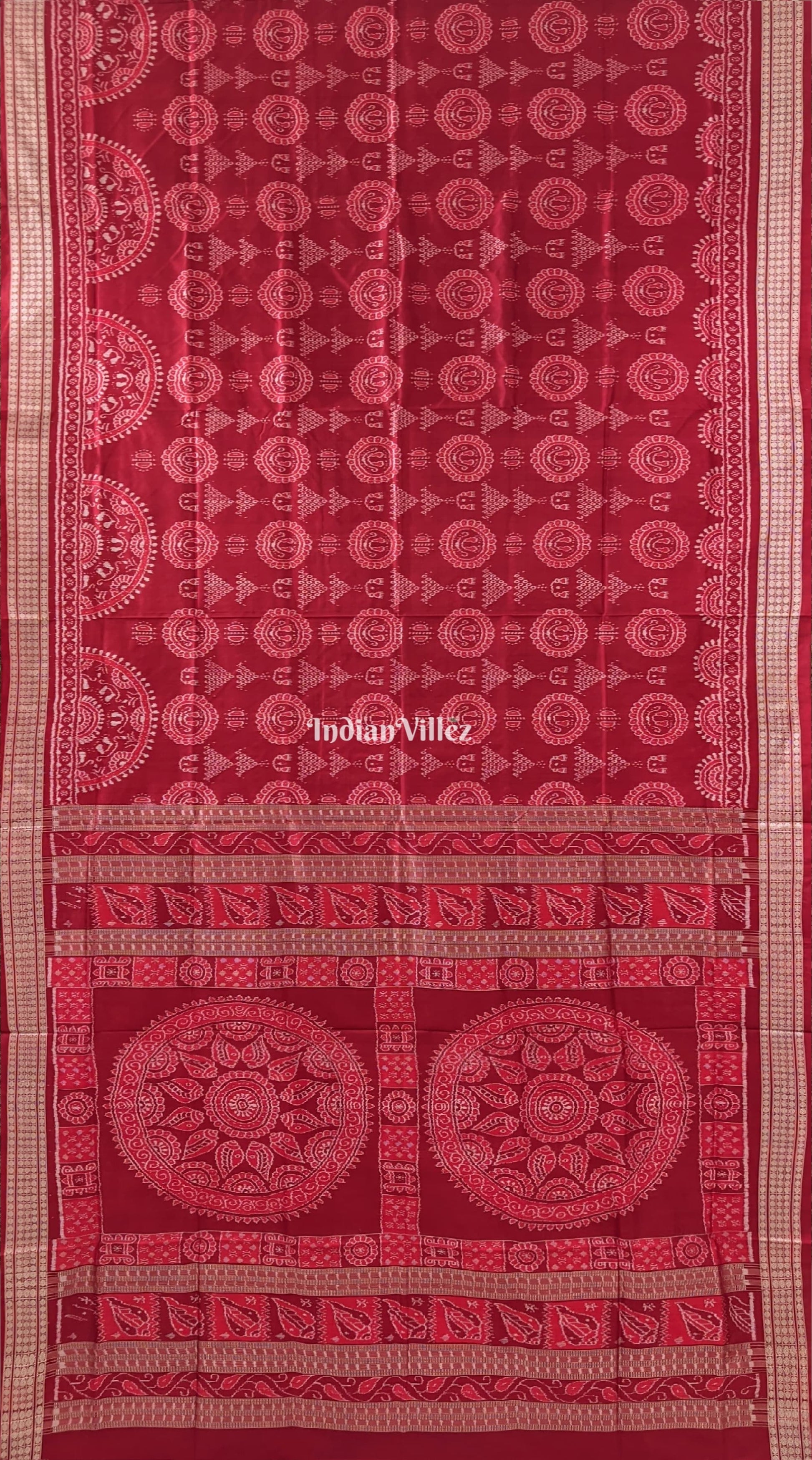 Brick Red Laxmi Pada Sankha & Jhoti Theme Sambalpuri Ikat Silk Saree