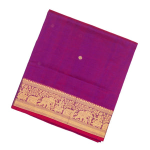 Purple Handloom Silk Cotton Saree With Kamalam Zari Buttas