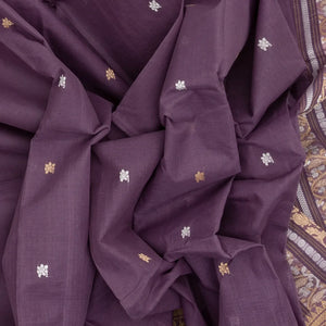 Lilac Handloom Bengal Cotton Saree With Floral Motifs