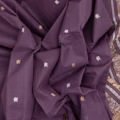 Lilac Handloom Bengal Cotton Saree With Floral Motifs