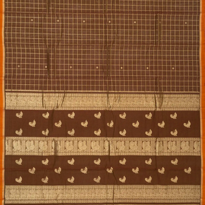 Dark Olive Handloom Kanchi Cotton Saree With Zari Checks