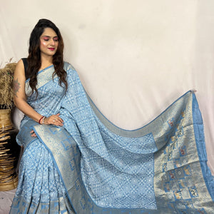 Dola Silk Authentic Hand Crafted Ajrakh Work Saree