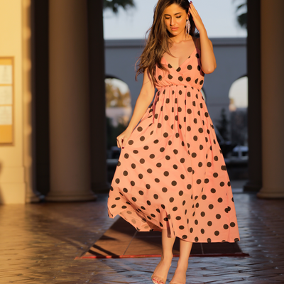 Peach Fuzz Polka Cotton Dress