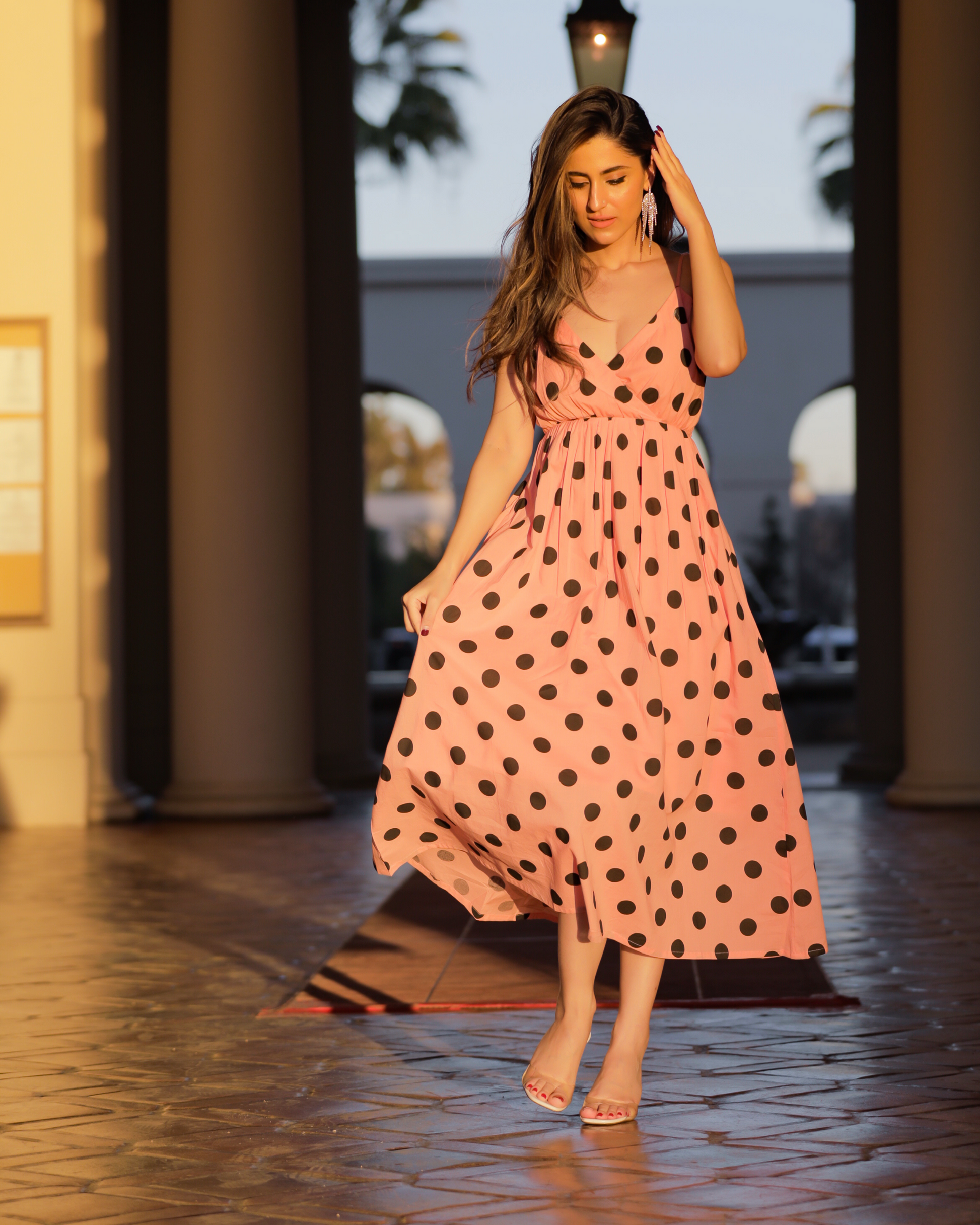 Peach Fuzz Polka Cotton Dress