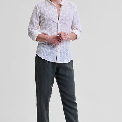Cream Self-Design Shirt
