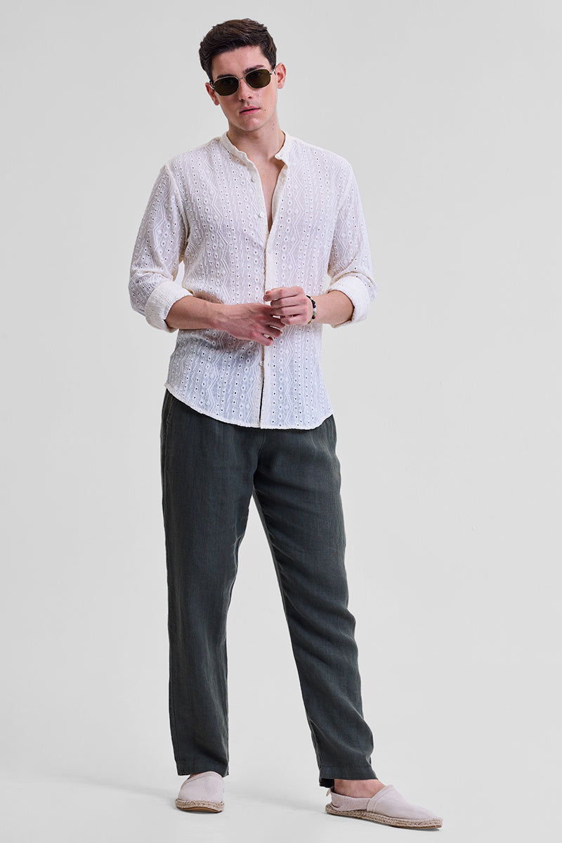 Cream Self-Design Shirt