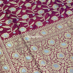 Purple Designer Banarasi Katan Silk Saree with Golden & Silver Work