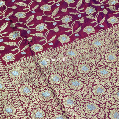 Purple Designer Banarasi Katan Silk Saree with Golden & Silver Work