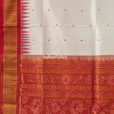 White Red Bomkai Sambalpuri Ikat Tissue Saree