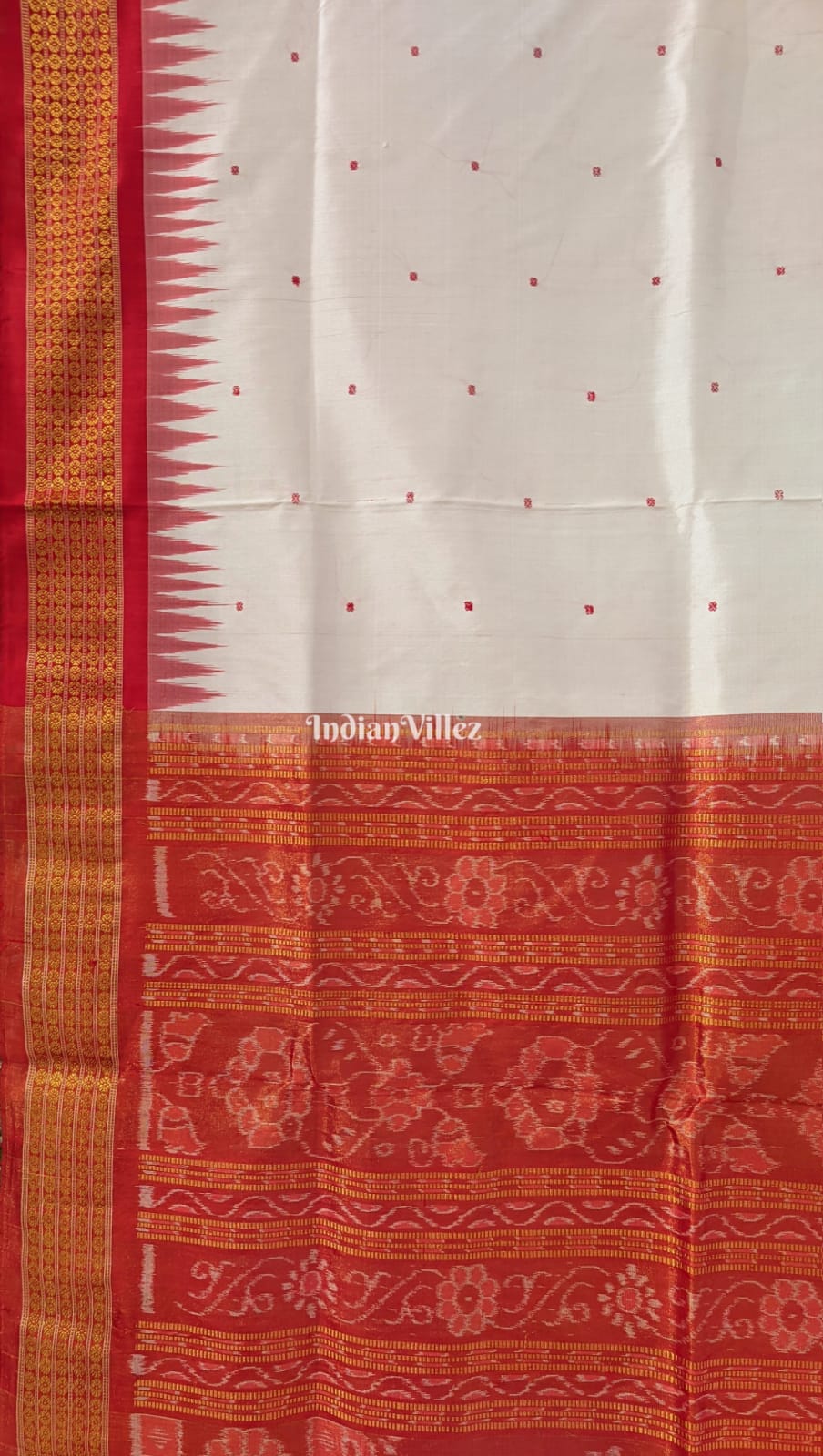 White Red Bomkai Sambalpuri Ikat Tissue Saree
