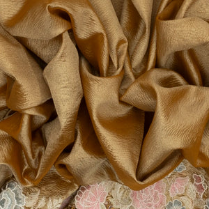 Gold Woven Crushed Tissue Saree With Floral Embroidery