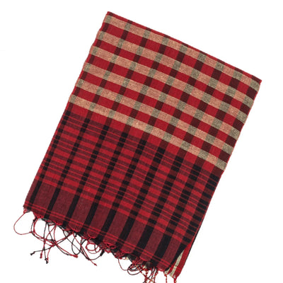 Maroon Handloom Bengal Cotton Saree With Red and Black Gradient stripes