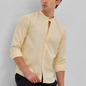 Beige Mandarin Slim Fit Shirt