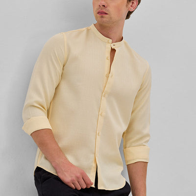 Beige Mandarin Slim Fit Shirt
