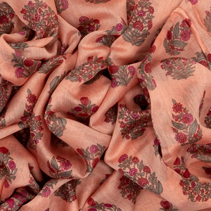 Peach  Handloom Chanderi Cotton Saree With Printed Floral Motifs