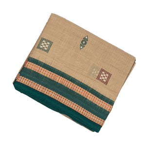 Beige Handwoven Orissa Cotton Saree With Floral Motif Buttas