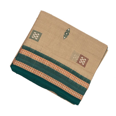 Beige Handwoven Orissa Cotton Saree With Floral Motif Buttas