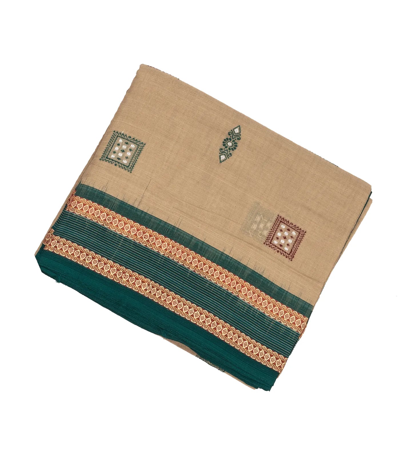 Beige Handwoven Orissa Cotton Saree With Floral Motif Buttas