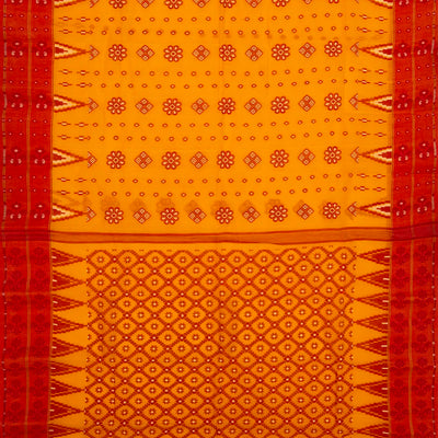 Orange Bengal Cotton Saree With Floral Motifs