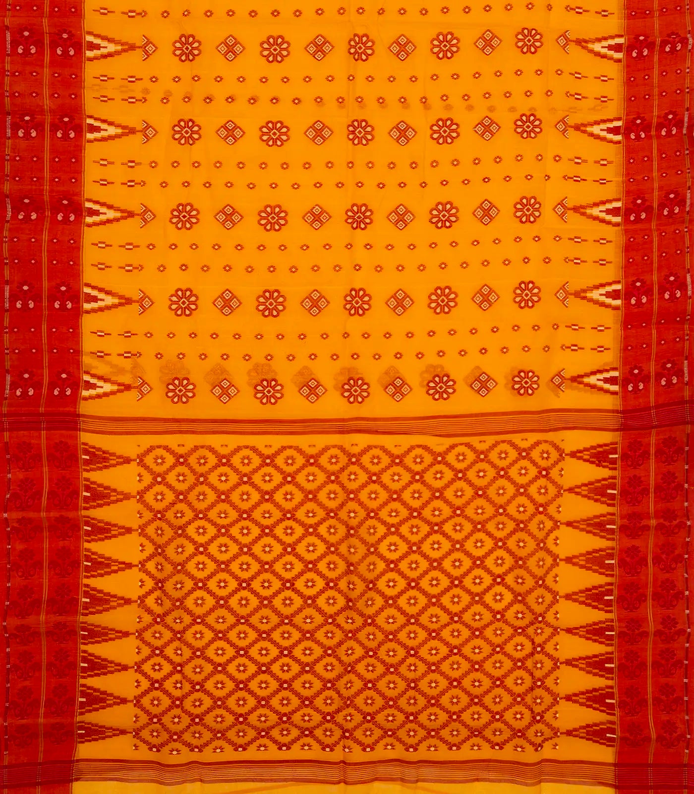 Orange Bengal Cotton Saree With Floral Motifs