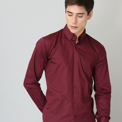 Frankshirt Maroon Solid Tailored Fit Cotton Casual Shirt for Man