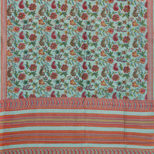 Light Blue Handloom Chanderi Cotton Saree With Printed Floral Motifs
