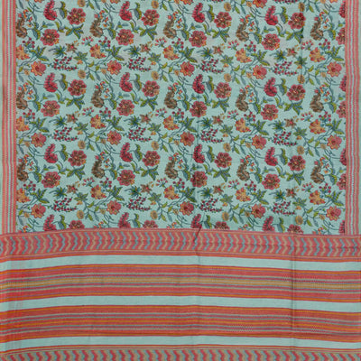 Light Blue Handloom Chanderi Cotton Saree With Printed Floral Motifs