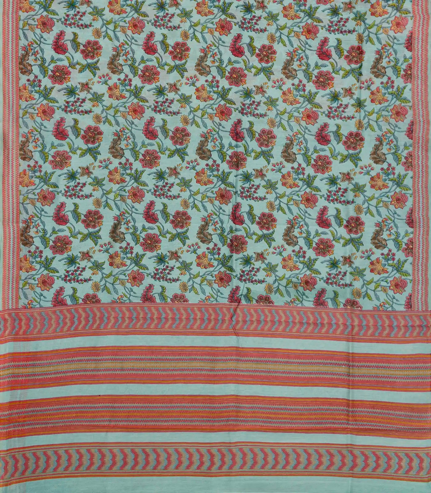 Light Blue Handloom Chanderi Cotton Saree With Printed Floral Motifs