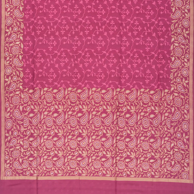 Dusty Pink Handwoven Banarasi Silk Saree With Floral Motifs