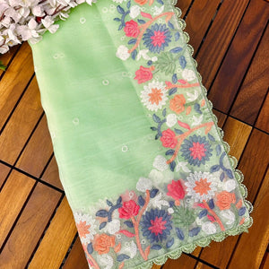 Pure Organza Embroidery work Saree