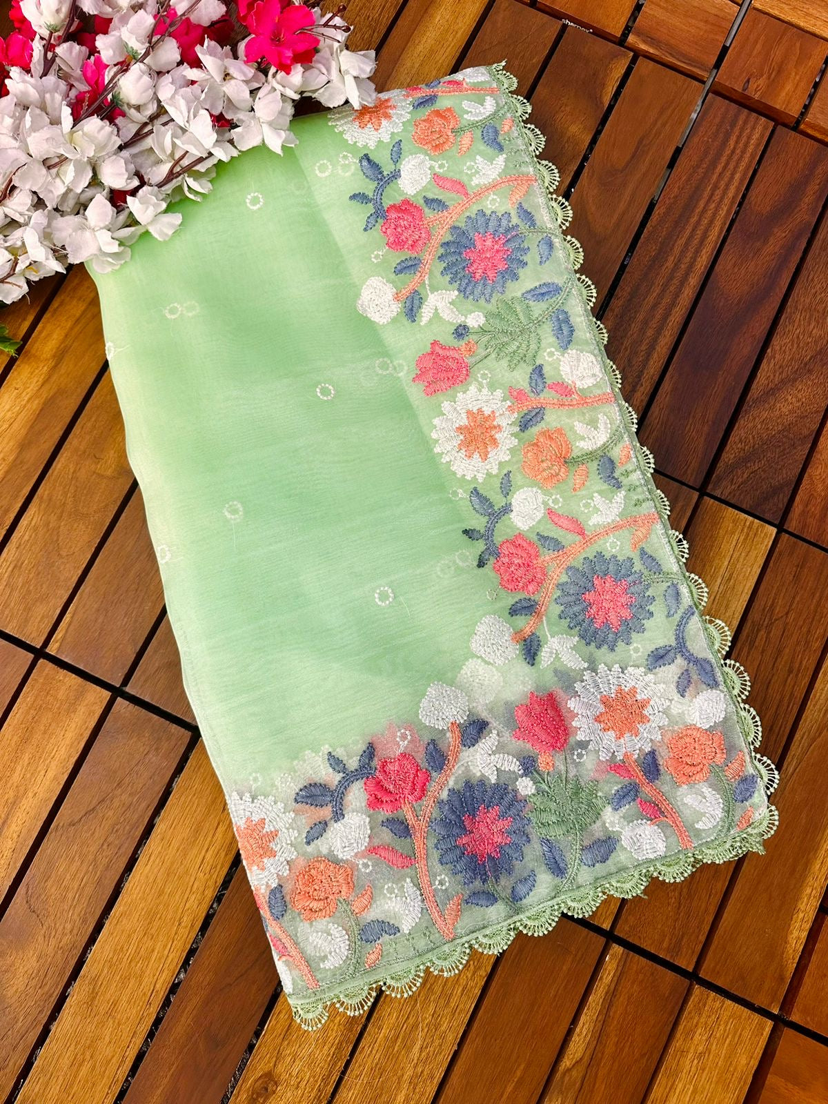 Pure Organza Embroidery work Saree