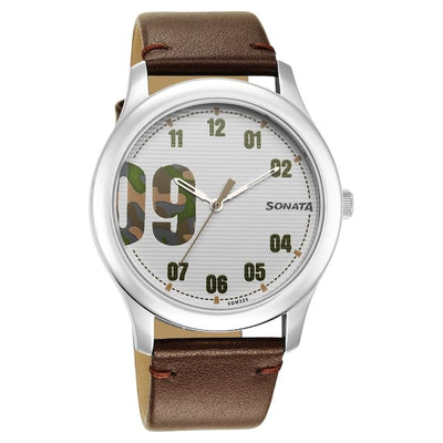 Camo White Analog Dial & Leather Strap