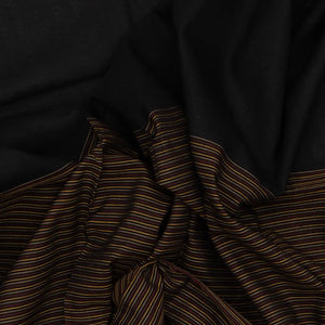 Black Handloom Bengal Cotton Saree With Stripes