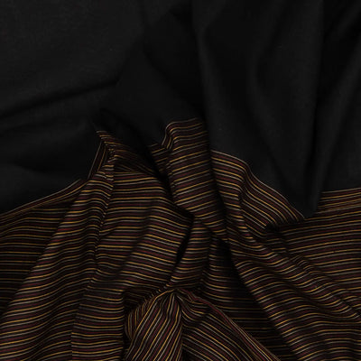 Black Handloom Bengal Cotton Saree With Stripes