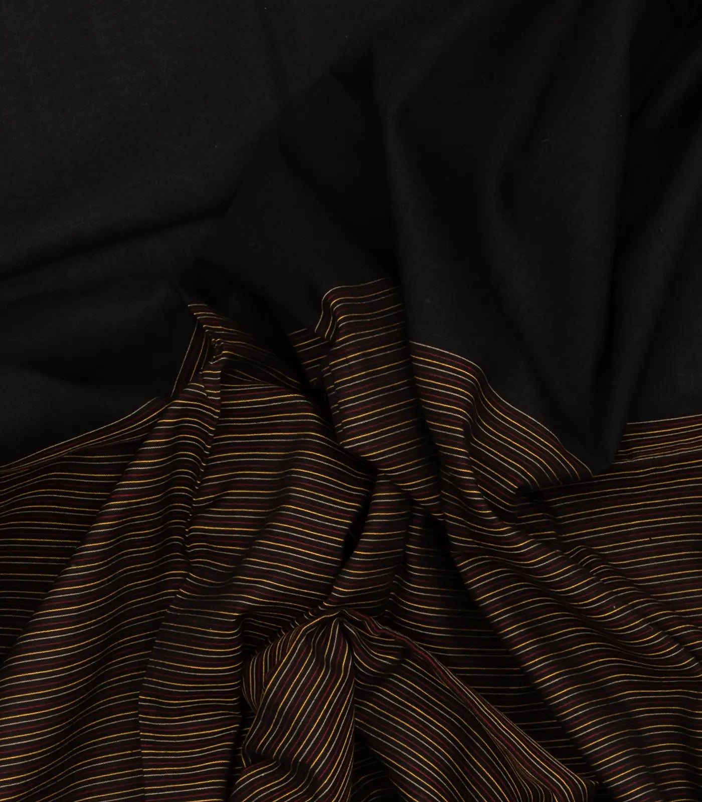 Black Handloom Bengal Cotton Saree With Stripes