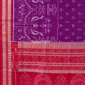 Purple Red Tribal Body Anchal Sambalpuri Silk Saree