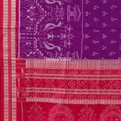 Purple Red Tribal Body Anchal Sambalpuri Silk Saree